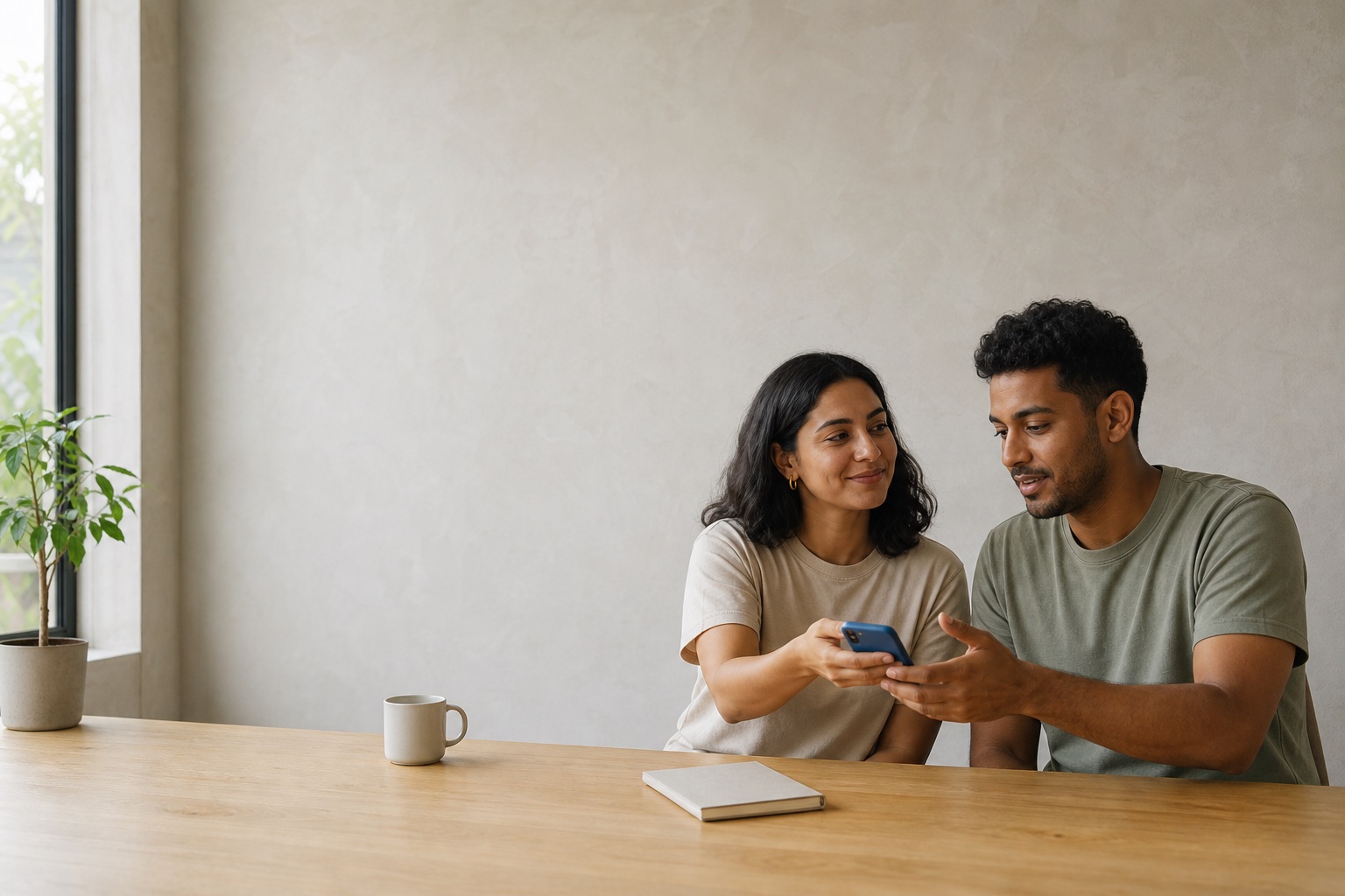 Two sellers at a table going through their messages